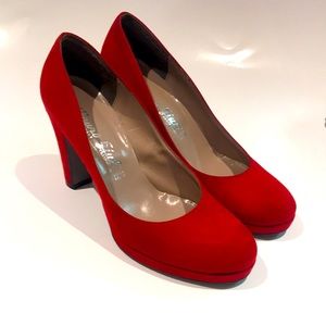 Red suede heels made in Italy